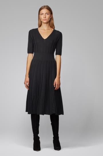 Sukienka BOSS Short Sleeved Czarne Damskie (Pl05787)